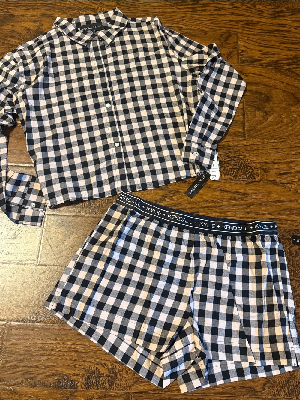 Kendall & Kylie Black Pink Notched Collar Boxer Set Pajamas Womens S NWT
